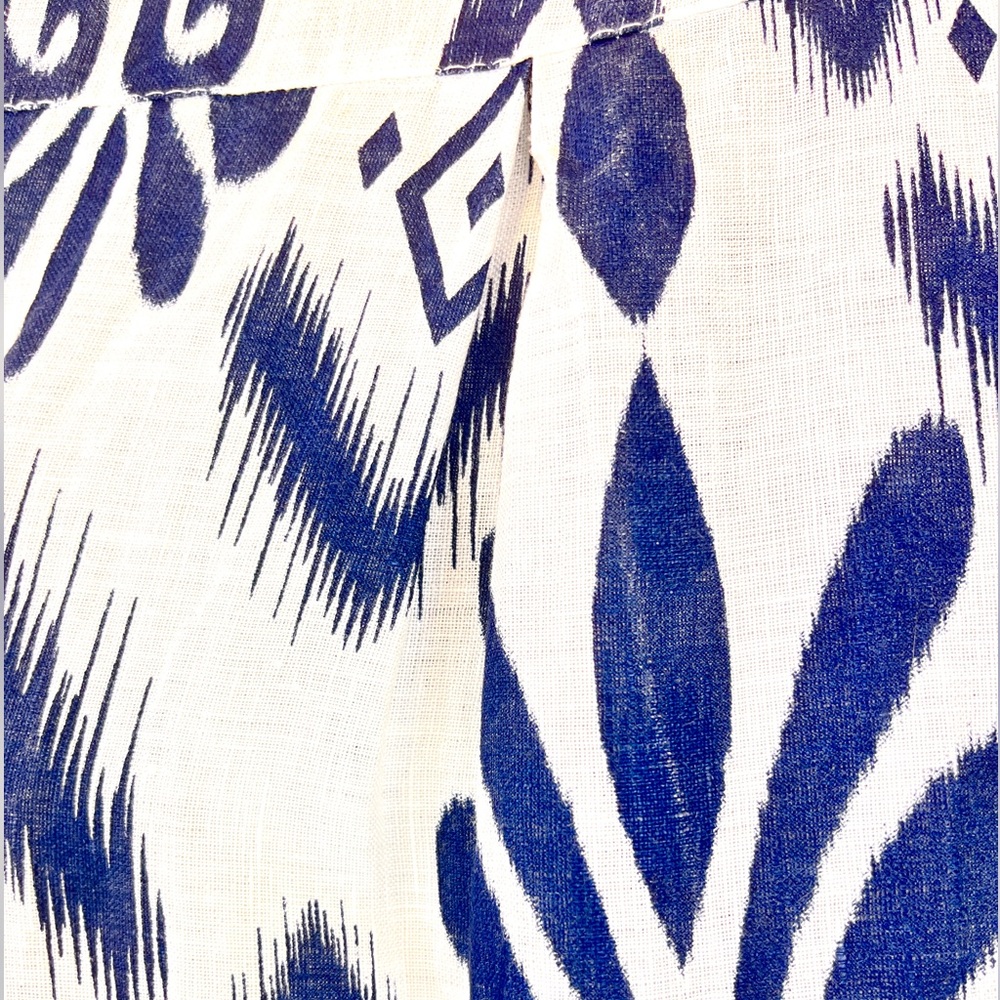 Luisa Perla 100% Linen Dress Sleeveless Blue White Ikat Print Resort Chic Sz S - Picture 12 of 12